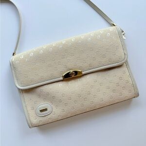 Vintage Pierre Cardin Cream & Ivory Jacquard Turlock Closire Bag